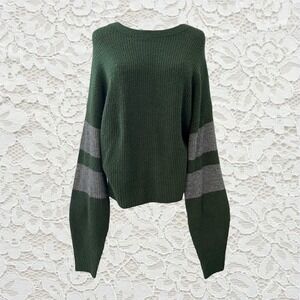 vintage green and grey varisty stripe oversized‎ sweater